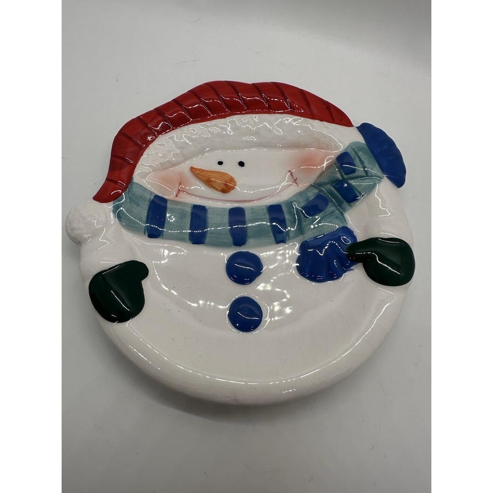 Vintage Snowman Christmas Plate Pacific Island Creations 6" Holiday Ceramic READ